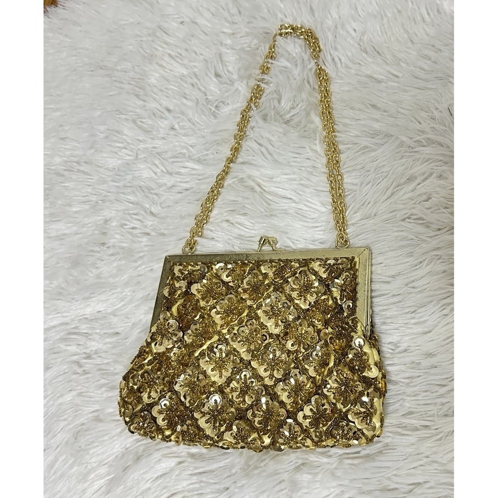 MAGID  ART DECO Mid-Century Gold Beaded Evening Bag